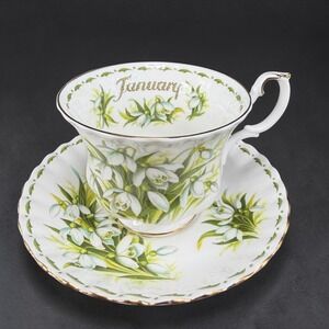 Royal Albert January Snowdrops Tea Cup Saucer Flower of the Month Bone China